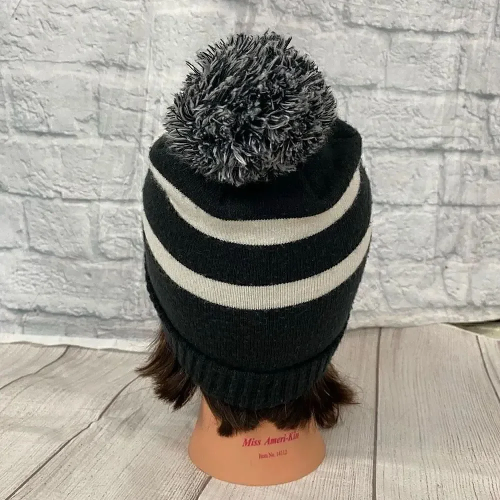 Under Armour youth OS B&W stripe cuff beanie w/pom Pom & Cardinal logo